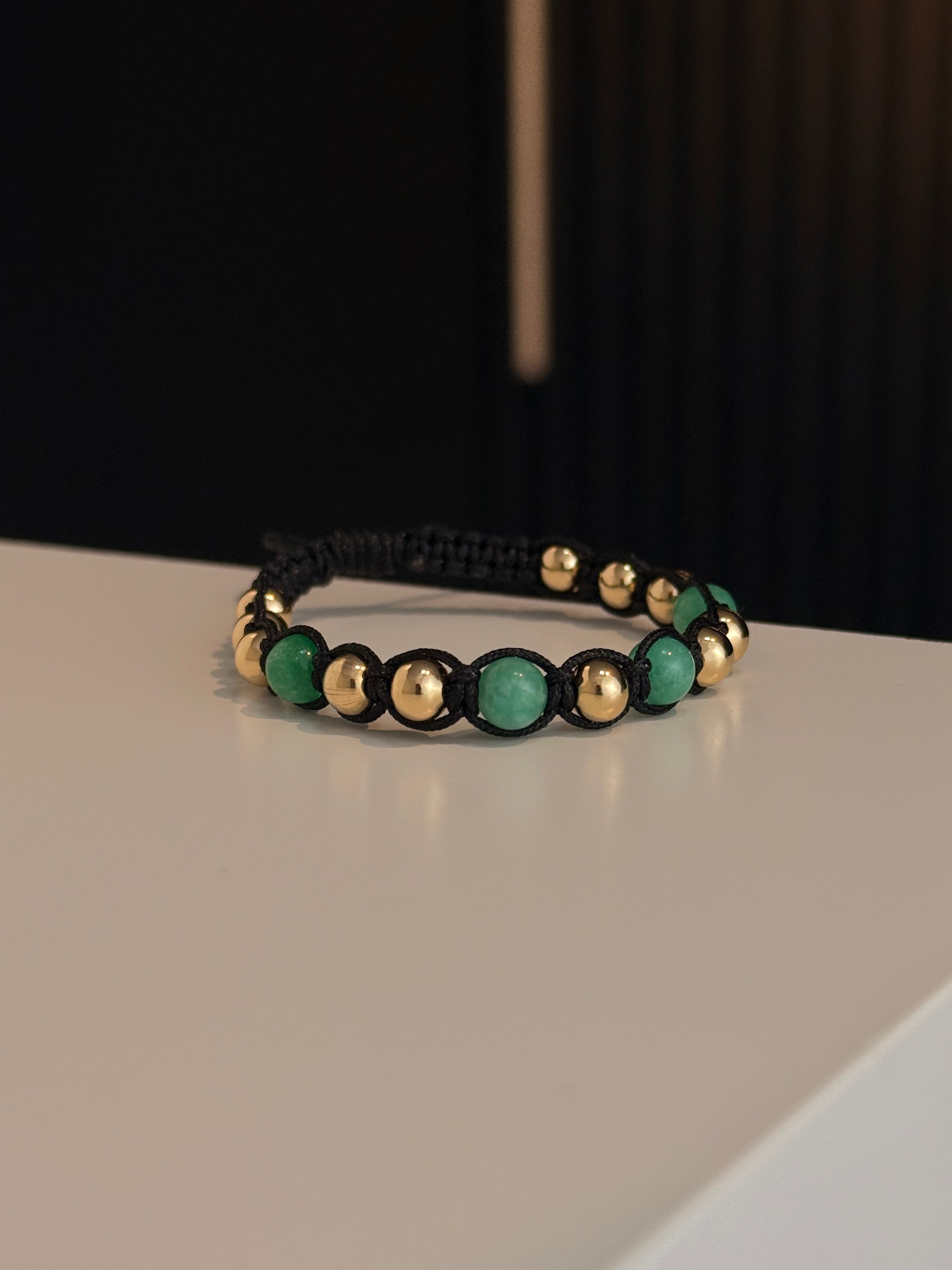 Pulsera Macrame Morralla Liza Mediana Oro Laminado