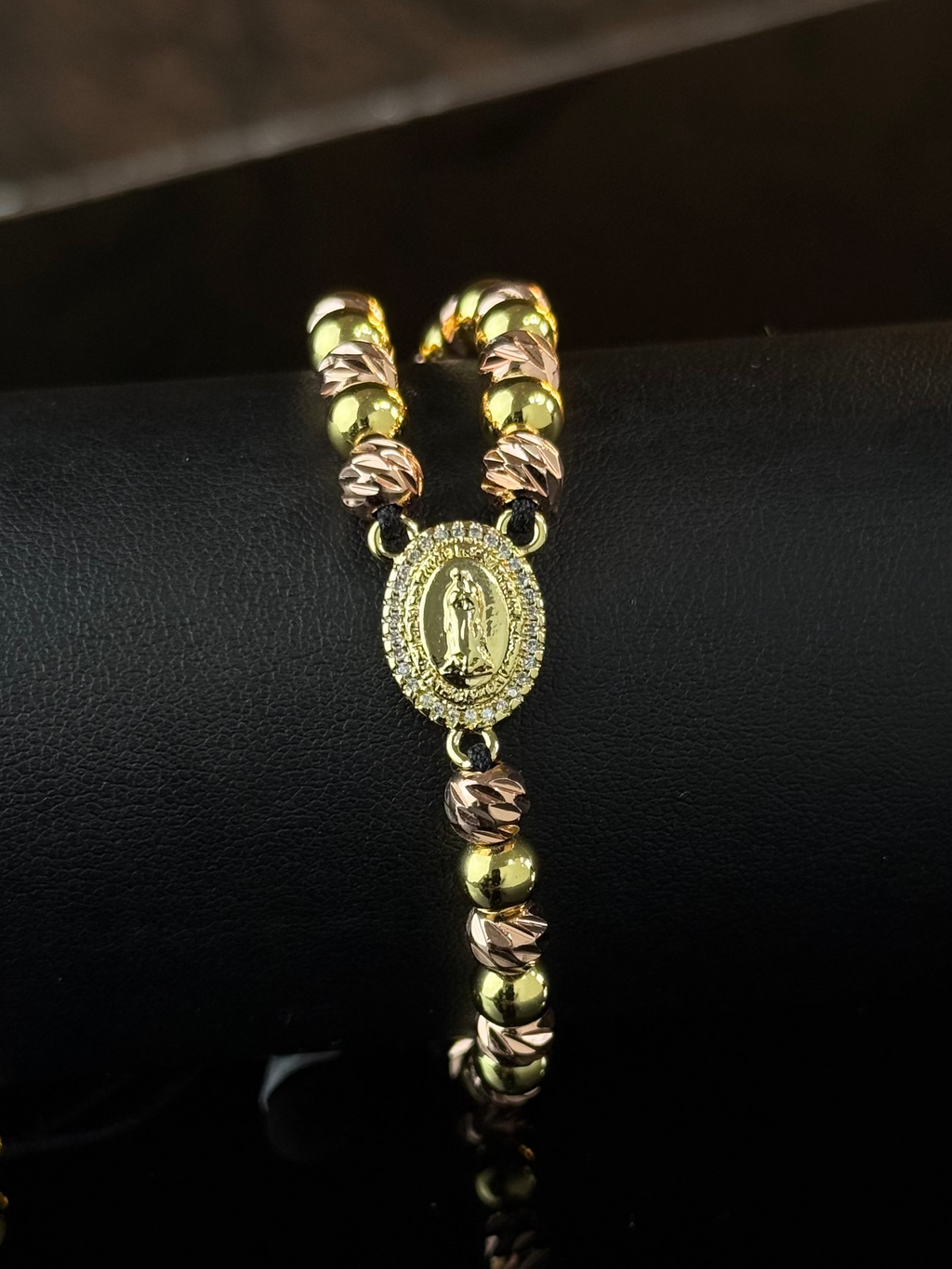 Pulsera Guadalupe 2 Oros Denario Rodio