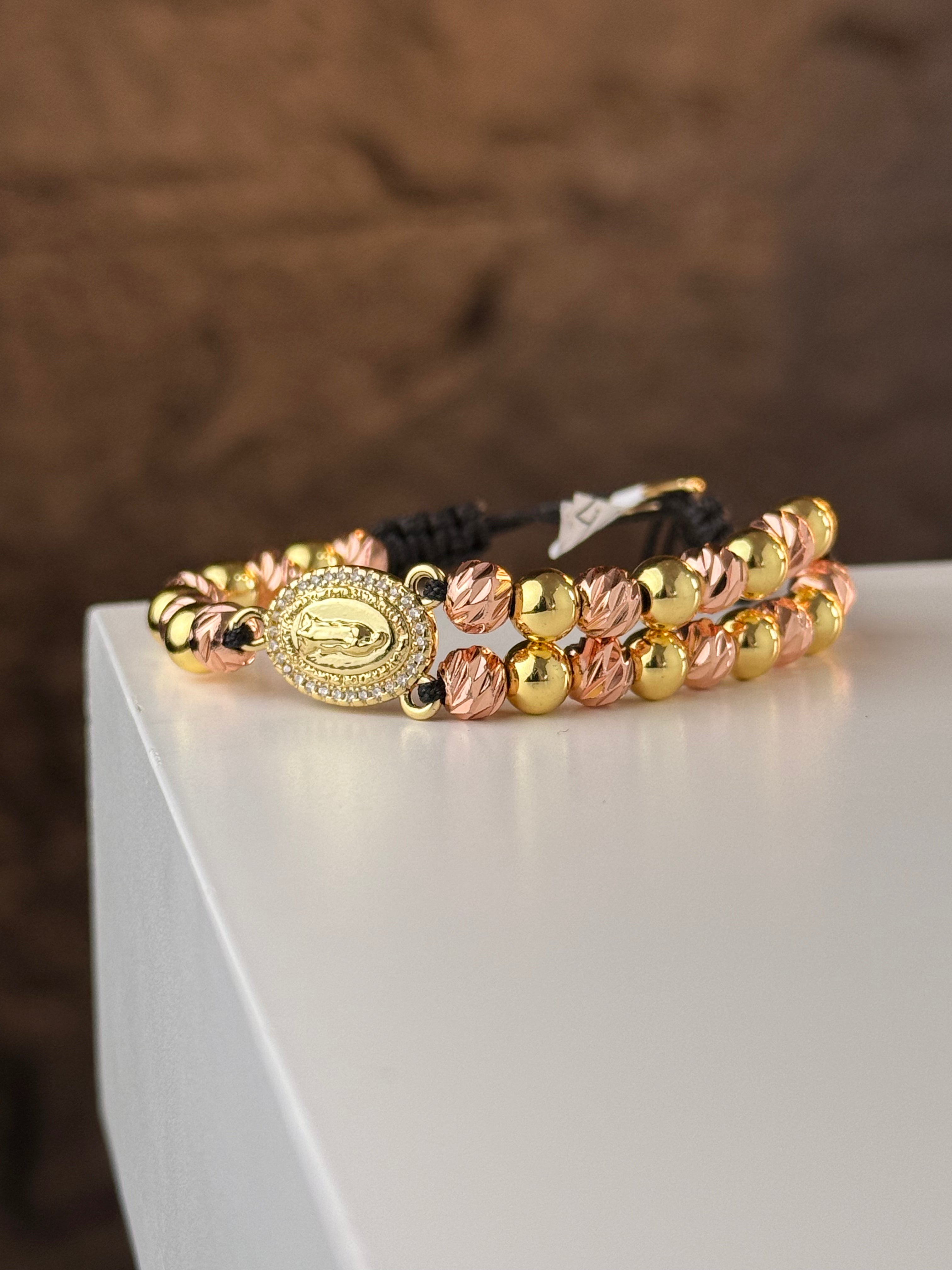 Pulsera Guadalupe 2 Oros Denario Rodio